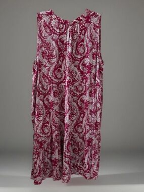 LOFT Beach Dress Womens M Burgundy White Midi Floral Paisley Boho